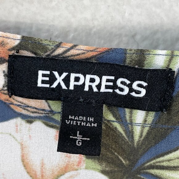 Express Womens Large Floral V Neck Blouse Roll Tab Sleeve Collarless Shirt - Picture 3 of 8